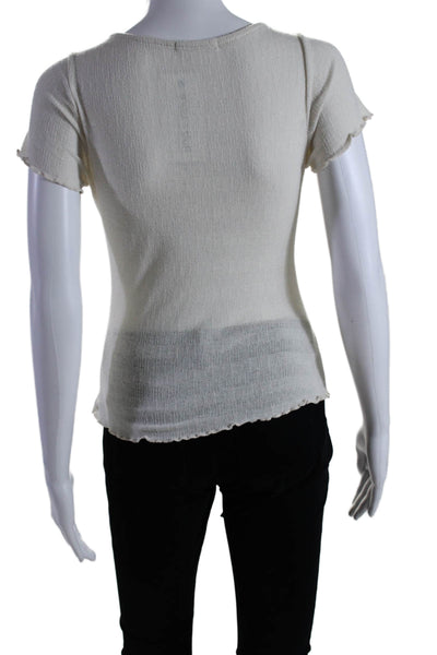 Le Lis Womens Short Sleeve Tie Front Cut Out V-Neck Cropped Top White Size S