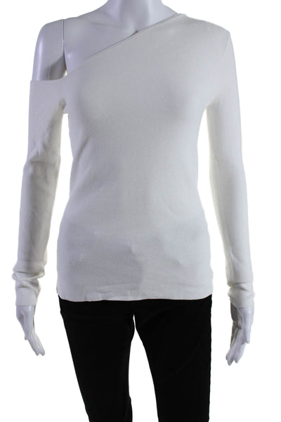 525 Womens Knit Long Sleeve Asymmetrical One Shoulder Top Bright White Size S