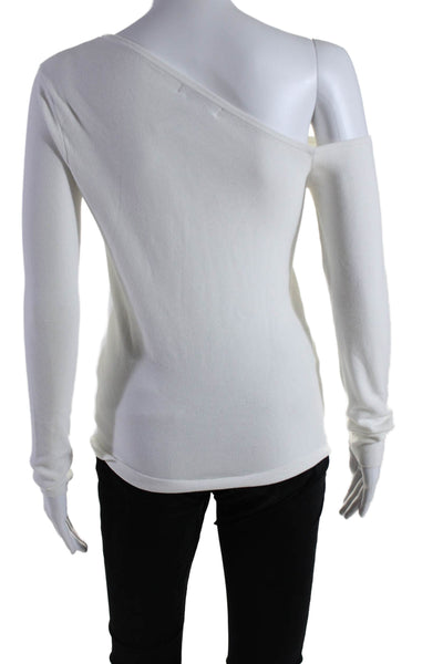 525 Womens Knit Long Sleeve Asymmetrical One Shoulder Top Bright White Size S