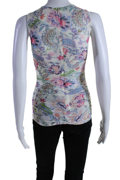 Cinq à Sept Womens Mesh Sleeveless Gathered Floral Print Blouse Multi Size XS