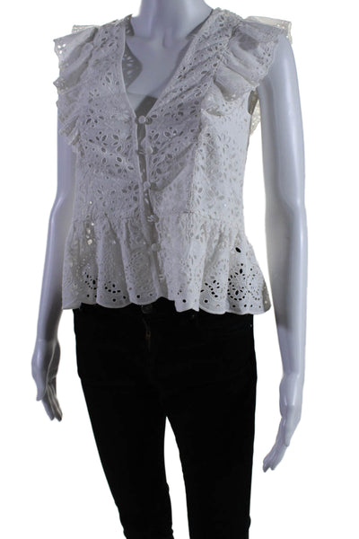 Veronica Beard Womens Cotton Eyelet Lace Sleeveless V Neck Blouse White Size 0