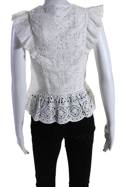 Veronica Beard Womens Cotton Eyelet Lace Sleeveless V Neck Blouse White Size 0