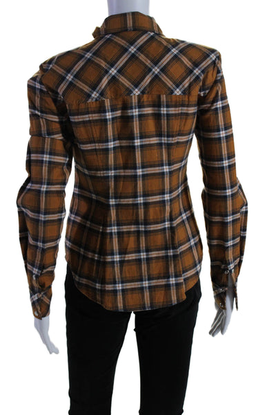 Veronica Beard Womens Cotton Long Sleeve Plaid Button Down Shirt Orange Size 0