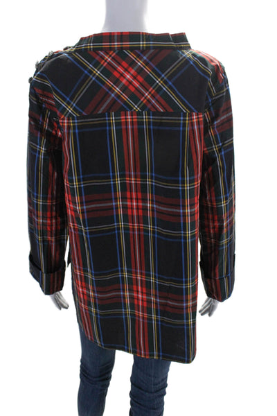 J Crew Women's Round Neck Long Sleeves High Low Hem Plaid Blouse Size 6