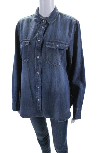 J Crew Womens Collared Long Sleeves Button Down Patch Pockets Denim Shirt Size 2