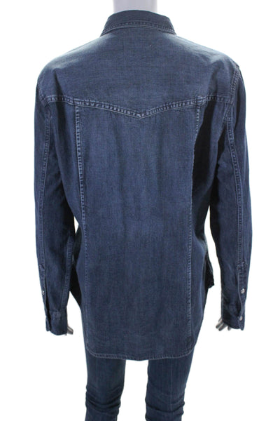 J Crew Womens Collared Long Sleeves Button Down Patch Pockets Denim Shirt Size 2