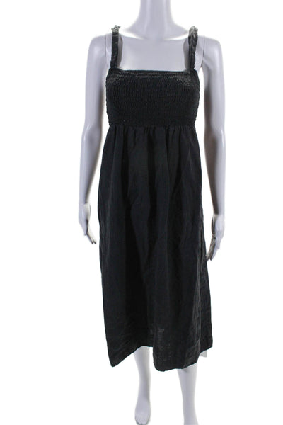 Bella Dahl Womens Linen Smocked Sleeveless Maxi Dress Black Size Extra Small