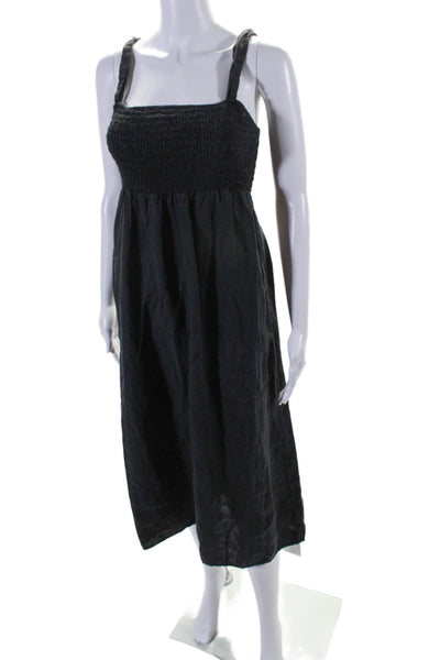 Bella Dahl Womens Linen Smocked Sleeveless Maxi Dress Black Size Extra Small