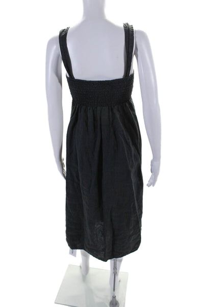 Bella Dahl Womens Linen Smocked Sleeveless Maxi Dress Black Size Extra Small