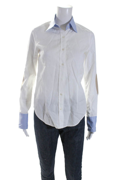 Aglin Womens Cotton Collared Long Sleeve Button Up Blouse Top White Size 42