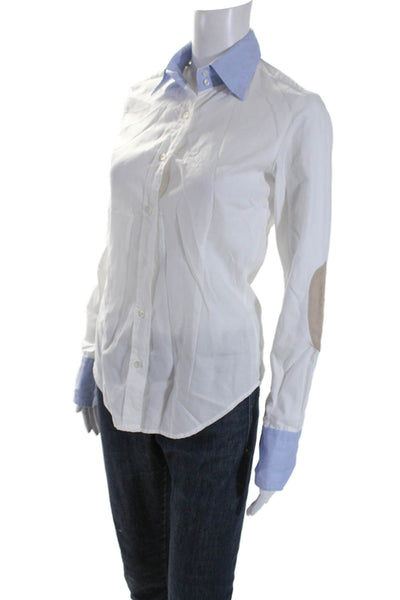 Aglin Womens Cotton Collared Long Sleeve Button Up Blouse Top White Size 42