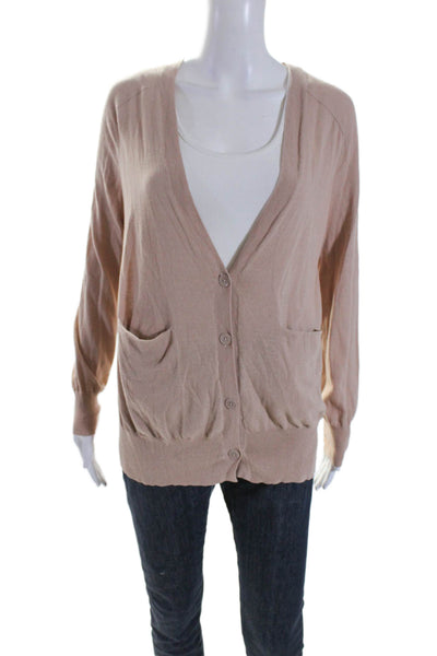 T Alexander Wang Womens Cotton V-Neck Button Up Cardigan Sweater Brown Size XS