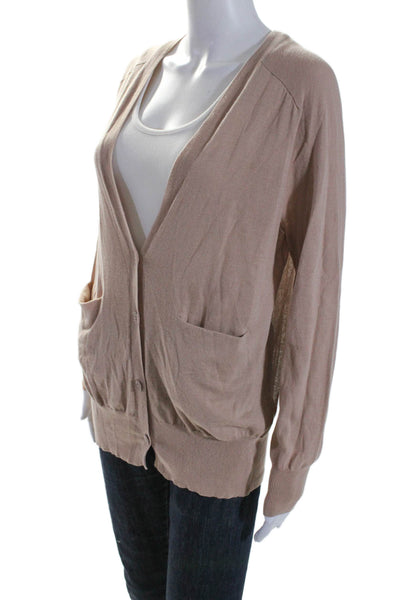 T Alexander Wang Womens Cotton V-Neck Button Up Cardigan Sweater Brown Size XS