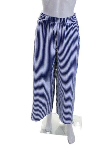 M.D.S Stripes Womens Cotton Striped Elastic Waist Wide Leg Pants Blue Size 0