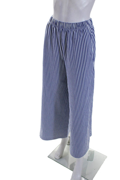 M.D.S Stripes Womens Cotton Striped Elastic Waist Wide Leg Pants Blue Size 0