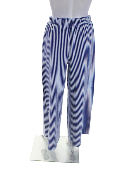 M.D.S Stripes Womens Cotton Striped Elastic Waist Wide Leg Pants Blue Size 0