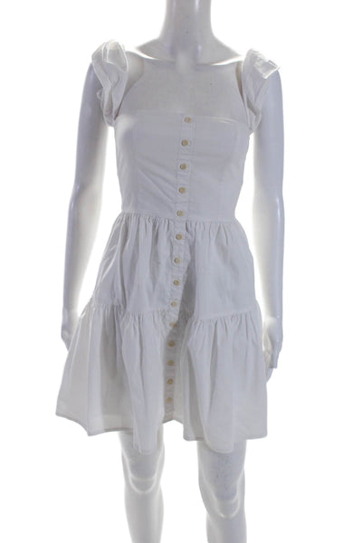 Staud Womens Cotton Off Shoulder Buttoned Tiered A Line Dress White Size 0