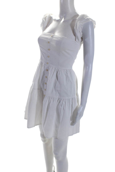 Staud Womens Cotton Off Shoulder Buttoned Tiered A Line Dress White Size 0