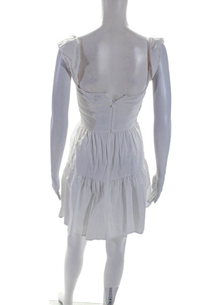 Staud Womens Cotton Off Shoulder Buttoned Tiered A Line Dress White Size 0