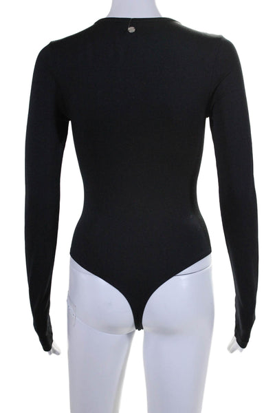 Simon Miller Stretch Womens Long Sleeve Graphic Bodysuit Top Black XS