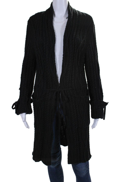 Luciano Barbera Womens Wool Drawstring Waist Cardigan Sweater Black Size XS