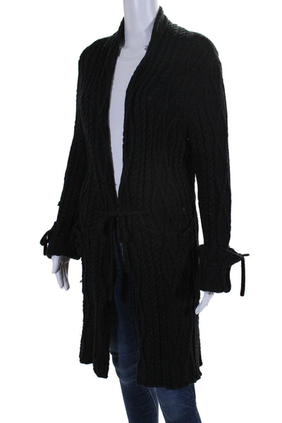 Luciano Barbera Womens Wool Drawstring Waist Cardigan Sweater Black Size XS