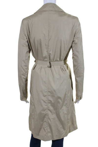 Luciano Barbera Womens Belted Collared Button Up Longline Jacket Beige Size 38