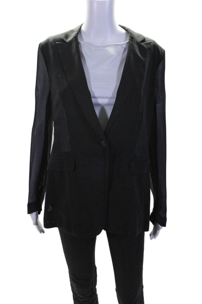 Rag & Bone Womens Single Button Mesh Long Sleeve Blazer Jacket Black Wool Size 4