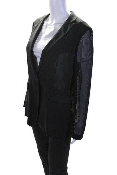 Rag & Bone Womens Single Button Mesh Long Sleeve Blazer Jacket Black Wool Size 4