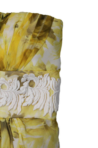 Giambattista Valli Womens Strapless Floral Silk Gown Yellow White Size Small