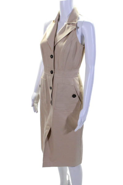 Oscar de la Renta Womens Button Front Notched Lapel Sheath Dress Beige Size 4