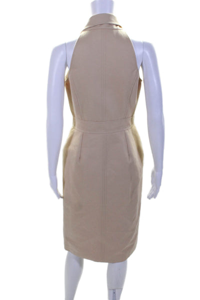 Oscar de la Renta Womens Button Front Notched Lapel Sheath Dress Beige Size 4