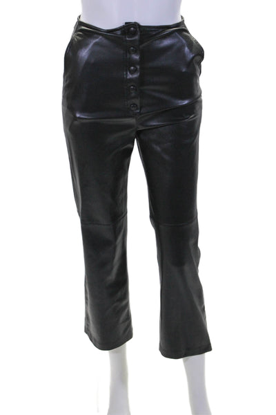 Nanushka Womens Button Fly High Rise Faux Leather Straight Leg Pants Black XS