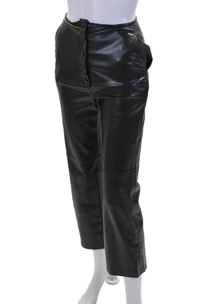 Nanushka Womens Button Fly High Rise Faux Leather Straight Leg Pants Black XS