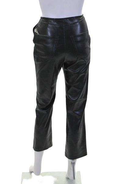 Nanushka Womens Button Fly High Rise Faux Leather Straight Leg Pants Black XS