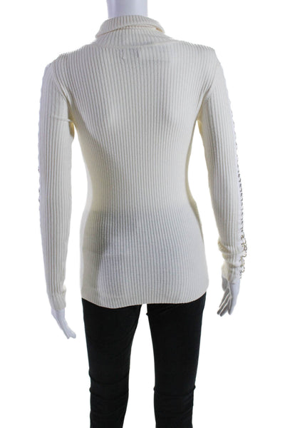 Autumn Cashmere Womens Merino Wool Turtleneck Ring Detail Knit Top Cream Size XS