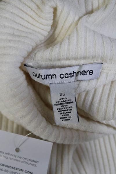 Autumn Cashmere Womens Merino Wool Turtleneck Ring Detail Knit Top Cream Size XS