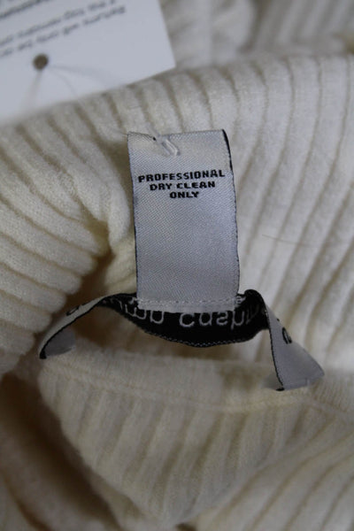 Autumn Cashmere Womens Merino Wool Turtleneck Ring Detail Knit Top Cream Size XS