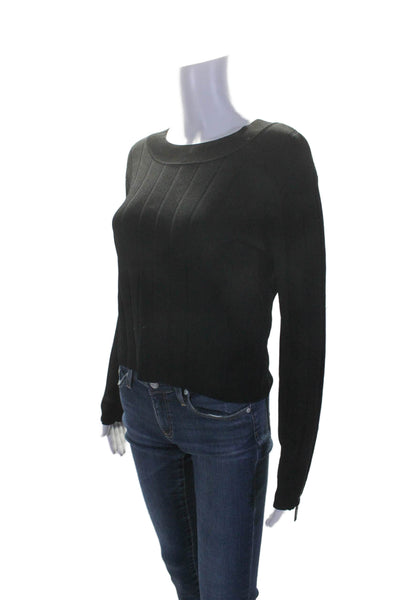 Sport The Kooples Womens Long Sleeve Side Zip Knit Top Black Size Small