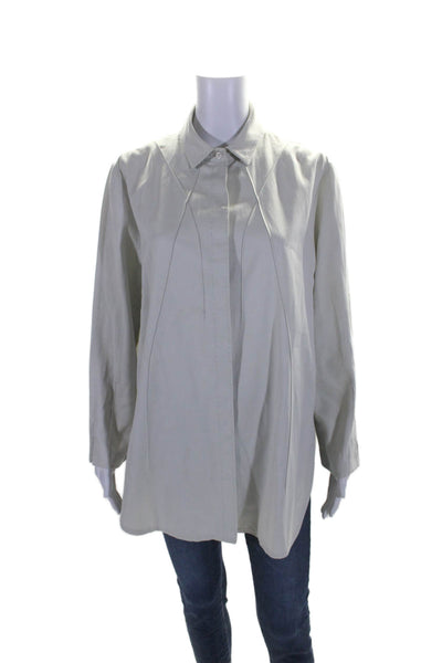 Chado Ralph Rucci Womens Cotton Light Gray Collar Long Sleeve Shirt Size L