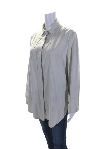 Chado Ralph Rucci Womens Cotton Light Gray Collar Long Sleeve Shirt Size L