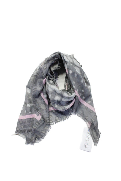 Kinross Cashmere Womens Cashmere Gray Printed Fringe Detail Scarf