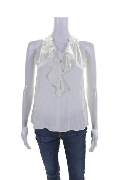 Drew Womens Solid White Ruffle V-neck Sleeveless Blouse Top Size XS