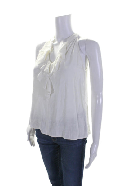 Drew Womens Solid White Ruffle V-neck Sleeveless Blouse Top Size XS