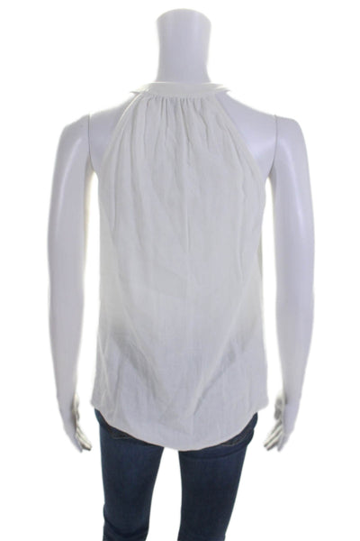 Drew Womens Solid White Ruffle V-neck Sleeveless Blouse Top Size XS