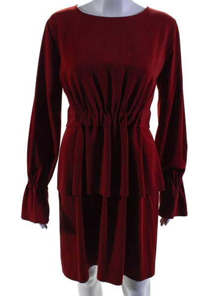 Maison Martin Margiela Womens Long Sleeve Scoop Neck Tiered Dress Red Size IT 42