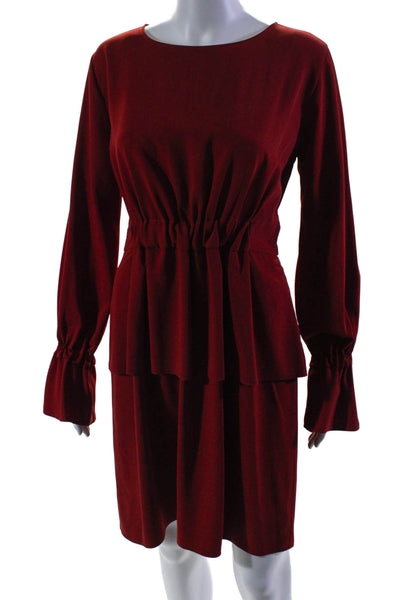 Maison Martin Margiela Womens Long Sleeve Scoop Neck Tiered Dress Red Size IT 42