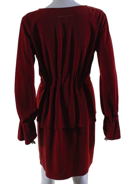 Maison Martin Margiela Womens Long Sleeve Scoop Neck Tiered Dress Red Size IT 42