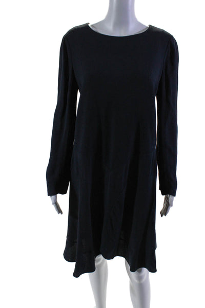 Chloe Womens Back Zip Long Sleeve Scoop Neck Shift Dress Navy Blue Size FR 40