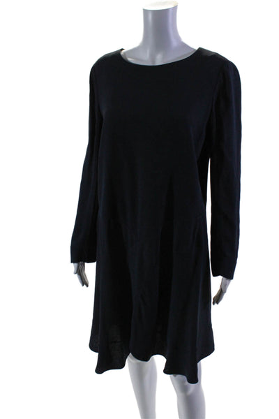 Chloe Womens Back Zip Long Sleeve Scoop Neck Shift Dress Navy Blue Size FR 40